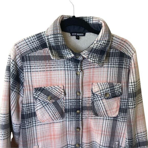 Steve Madden Plaid Fleece Button Front Jacket Sz L - Picture 2 of 7